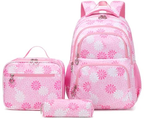 ZHIERNA Schulrucksack Mädchen Teenager Schule Rucksack Damen Schulranzen Kinder Schultasche mit Lunchtasche Stiftetasche Set für Teenager Mädchen Grundschule