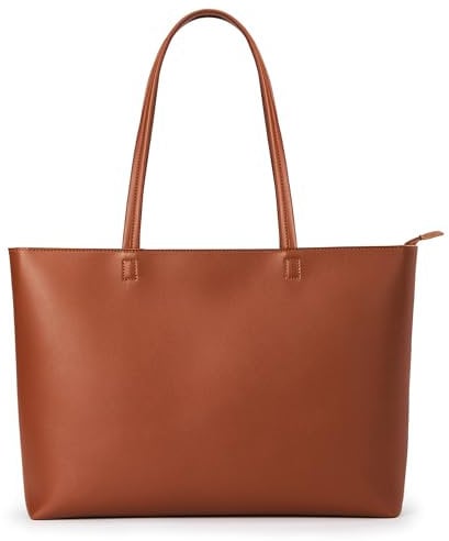 KALIDI Handtasche Damen Groß Shopper Tasche Damen PU Leder Tote Bag Wasserdichte Henkeltaschen mit Reißverschluss für Arbeit, Reisen, Einkauf, Schule Braun(L)