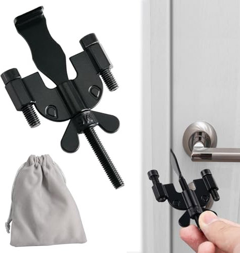MEGAVOW Cerradura de Puerta Portátil, Cerrojo para Puerta sin Agujeros Universal, Mayor Seguridad, Puerta de Privacidad de Seguridad, Cerrojo Puerta Interior para Casa, Hotel, Dormitorio (Negro)