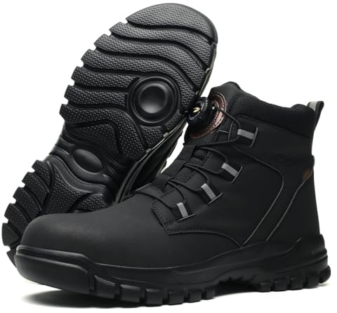 HausFine Arbeitsstiefel Herren Damen Arbeitsschuhe S3 Leicht Wasserdicht Stahlkappenschuhe rutschfest Sicherheitsstiefel Schwarz (Schwarz, EU 42)