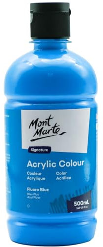 Mont Marte Signature Lot de 6 peintures acryliques bleu fluo, 500 ml, finition semi-mate, convient pour toile, bois, tissu, cuir, carton, papier, MDF et travaux manuels
