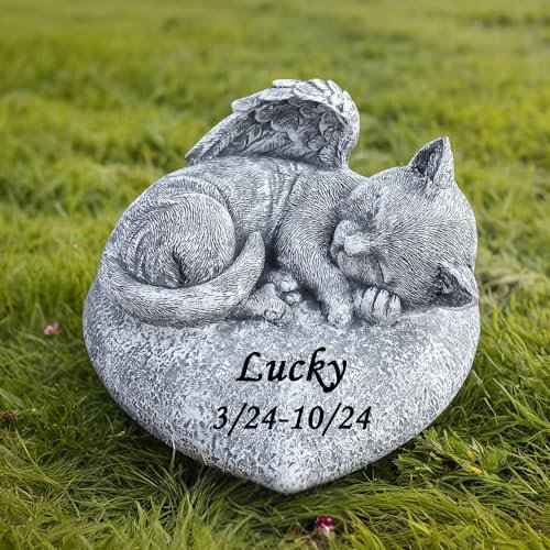 Personalisierte Engelskatzen-Gedenkstatue – Schlafendes Kätzchen, Engelsstatue für Garten – Geschenk für Katze