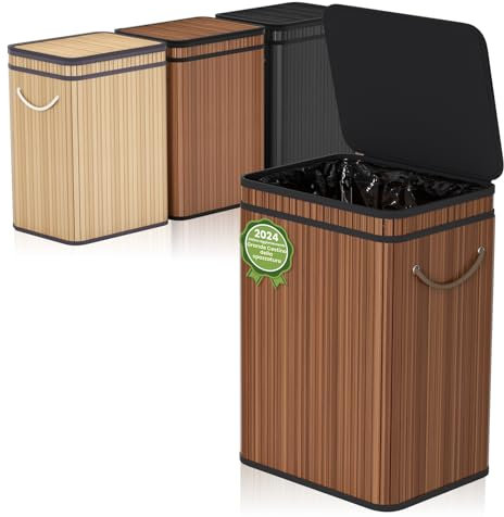 Mihoho Grande poubelle de 80 litres/21 gallons avec couvercle, poubelle en bambou, poubelle extérieure/poubelle pour maison, bureau, salle de bain, cuisine 40 x 30 x 60 cm (marron)