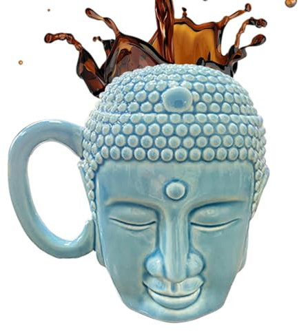 Taza de Buda, taza de café de Buda, taza de té de cerámica, decoración de oficina zen y taza de agua de la suerte, taza de café creativa de 450 ml y accesorios de decoración de escritorio