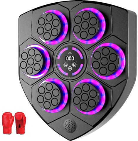 AHWOiHS Music Boxing Machine, Smart Musik Boxmaschine LED Elektronische Musik boxmaschine mit Boxhandschuhen mit 9 Geschwindigkeiten, 9 Trainingsmodi, Automatische Zählung für Erwachsene Kinder