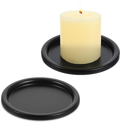 2 PCS Candle Plates and Trays Candle Dish Black Iron Plate Candles Holder Decorative Pillar Candles Holder Plate for Incense Cones Spa Weddings (3.86 D X 0.28 H)