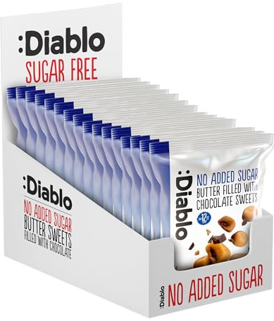 Diablo No Added Sugar Candy - Retro Chocolate Filled Butter Sweets Sweetened with Maltitol, Sugar-Free Treats for All Occasions, Ideal for Gift Boxes, Mother’s Day & Father’s Day – 75g, Pack of 16