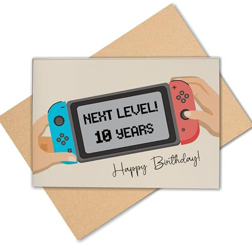 Lovely Cards Switch - 10. Geburtstag Junge – Geschenk Junge 10 Jahre – Geburtstagskarte Mädchen– Geschenk Mädchen 10 Jahren - A6 Karte mit Umschlag