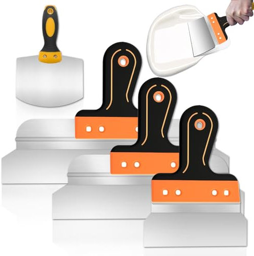 YUJUVI Spatula Set of 4 Surface Spatula Tool Stainless Steel 400 mm, 250 mm, 150 mm with Painter's Spatula for Drywall, Plastering, Wallpaper Removal