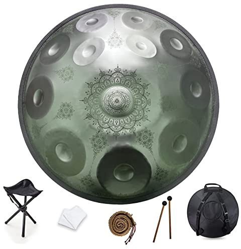 WQOTHHZR 12 Noten 22 Zoll Handpan, D-Moll 432 Hz Stahltrommel Schlaginstrument, Mandala Musikalische Darbietung Handgemachtes Musikinstrument Geschenk (Mandala 12 Töne)