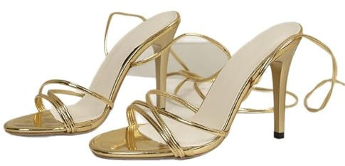 Sandali da donna con tacco décolleté da donna con tacco alto, sandali con tacco alto, scarpe da donna, gold, 42 EU