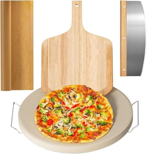 1 Set Large Pizza Stone Set,Heavy Duty 16 Pizza Stone for Oven and Grill with Handle Rack,Pizza Peel