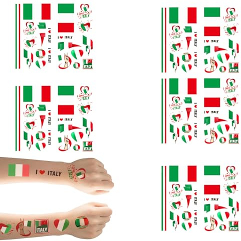 DEFGNOP 10 Blatt DekoTemporäre Tätowierungen, Italienische Dekoration, Aufkleber Italien, Wasserdichter Gesichts Tattoos Sticker für Euro Fußball Eurovision Olympische Garten Party Deko