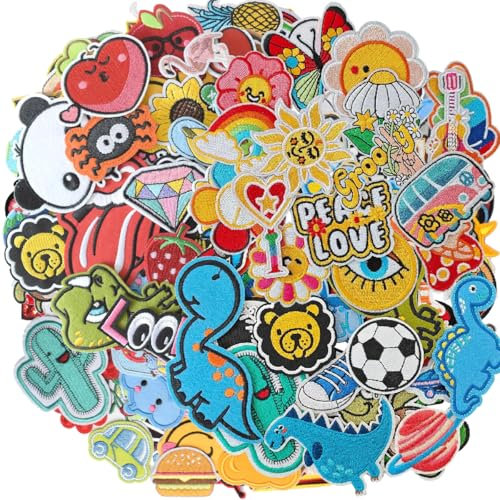 AXEN 100PCS Embroidered Iron on Patches, Random Assorted Decorative Patches Cute Sewing Applique for Clothes, Jackets, Hats, Backpacks, Jeans