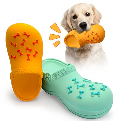 HYSHLC 2PCS Hundespielzeug Unzerstörbar, Quietschspielzeug Hund Interaktives Spielzeug, Hundespielzeug Pantoffel Intelligenz Set für Kleine und Mittelgroße Hunde zum Kauen und Jagen, Gelb Grün