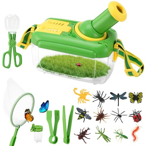 Quuylin 7 Piezas Kit de Captura de Insectos,Caja de Lupa de Insectos,Caja de Observación de Insectos,Kit Explorador Niños,Regalo para Niños Niñas (Verde)