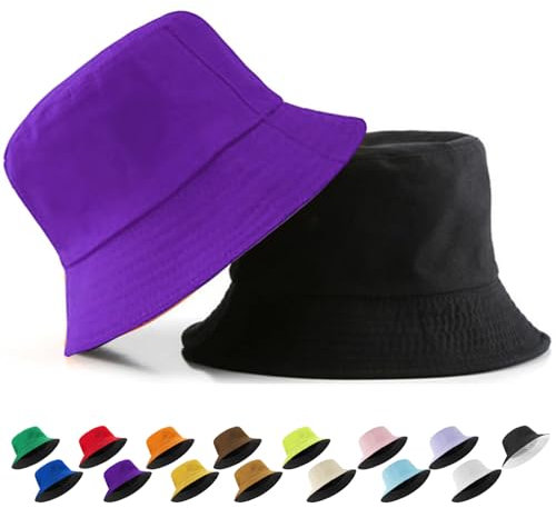 YOUYIKE Doppelseitiger Fischerhut aus 100% Baumwolle – Doppelseitiger Bucket hat für Damen & Herren – Sonnenschutz mit großem Rand – Sommer Freizeithut für Strand, Reisen & Outdoor - Charm Lila