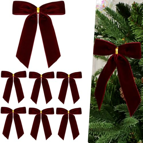 24Pcs Burgundy Velvet Bows for Christmas Tree- Rustic Ribbon Bow Ornaments for Xmas Tree Decorations, Gift Wrapping, Wreaths, Garlands, Treat Bags & Festive Holiday Home Decor,9x12cm