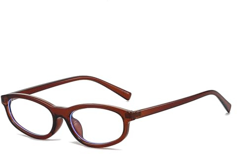 LJCZKA Ovale Blaulichtfilter Brille Damen Schmal Katzenauge Brille Ohne Stärke Kleine Retro 90er Jahre Anti-Müdigkeit für PC, TV und Handy