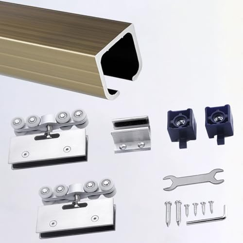 Bypass Sliding Door Kit for Mirrored Wardrobe Includes Track Rollers & Hardware Champagne Finish Fits 24 30 36 48 60 72 Doors 78in 198cm Long