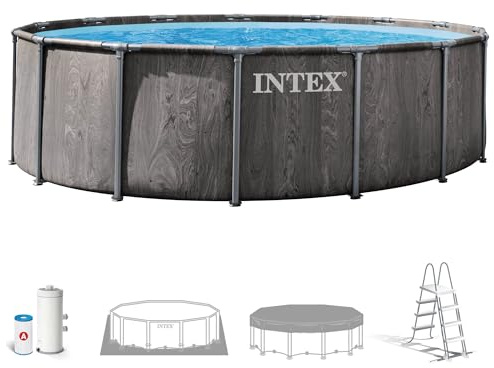Intex 26742ND 4.57m x1.22m Greywood Prism Frame Premium Pool Set (Includes Filter Pump, Safety Ladder, Ground Cloth, Pool Cover)