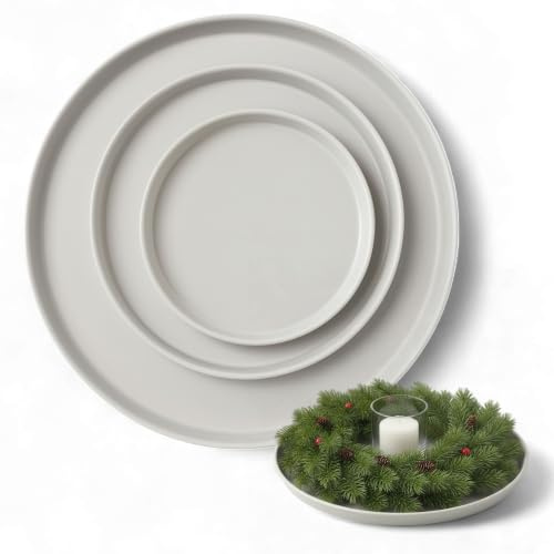 LIVLIG Deko Tablett Set Greige, 3er Kerzentablett & Serviertablett | Schönes Dekotablett für Adventskranz & ganzjährige Deko. Premium Tablett rund (25, 30, 40 cm), Made in Europa