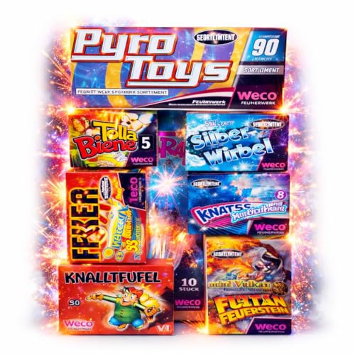 TK Gruppe Timo Klingler XXL Silvester & Feuerwerk 2027 Jugendfeuerwerk F1 Set mit 90 Teilen für Kinder & Jugendliche - Neujahr mit Wunderkerzen - Knallerbsen (Pyro for Kids)
