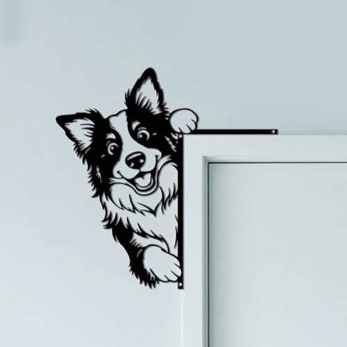 CUTHOLLOW Border Collie Beobachten Türrahmen Deko Metall Wanddeko | 25x25cm Türrahmen Schild, Tür Deko, Wanddeko Tür, Hängende Fensterdeko, Metall Dekoschild für Zuhause & Büro