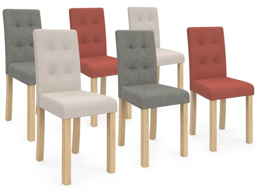 IDMarket - Lot de 6 chaises POLGA capitonnées Mix Color Gris, Terracotta et Beige