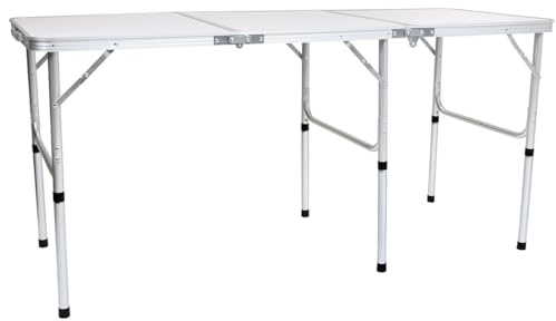 CHARLES BENTLEY Odyssey, Extending, Folding, Lightweight, Camping, Triple Picnic Table, White Dining Table, Portable, BBQ, Extendable Table, Adjustable Height, Easy Clean, Carry Handle (150x60x70cm)