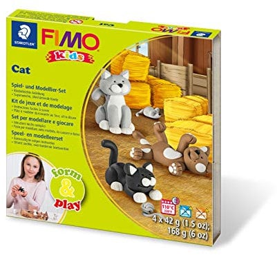 Staedtler 8034 16 LY. Pasta de modelar para niños Fimo Kids Form & Play Cats. Caja con 4 pastillas de 42 gramos.