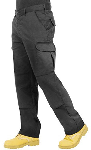 Endurance Mens Cargo Combat Work Trouser with Knee Pad Pockets and Reinforced Seams - 36R (Black, 36W/31L)