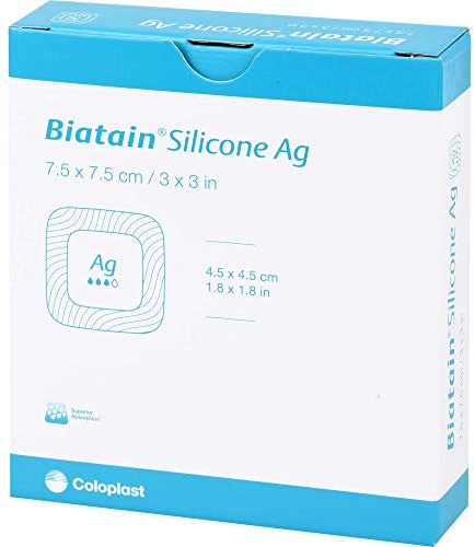 BIATAIN Silicone Ag Schaumverband 7,5x7,5 cm
