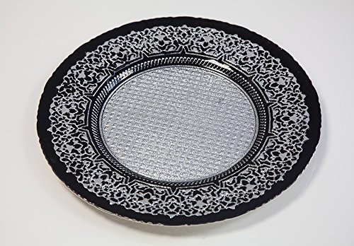 Platzteller aus Glas, 11 Designs, 5 Farben, für Hochzeiten, Veranstaltungen, Dekoration, Weihnachten, Abendessen (Schwarz / Silber)