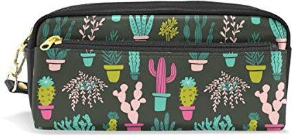 WowPrint Succulent Plant Cactus Pencil Cases Large Capacity Zipper PU Leather Pencil Pouch Bag Multifunctional Stationery Cosmetic Makeup Bags