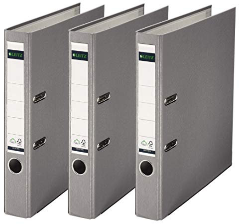 Leitz 3x 10155085 Qualitäts-Ordner Plastik-Cover grau (A4, 5,2 cm Rückenbreite, 3er-Pack)