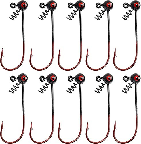 Fishing Shakey Head Jig Hooks for Bass - 5/10pcs Lead Head Worm Lure Bait Fishing Jig Hook with Sharp Barb 1/4oz 1/18oz 1/16oz for Saltwater and Freshwater