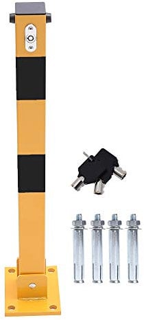 TOPWAY Bolardo de Bloqueo de Espacio para Estacionamiento de Automóviles Bloqueable Plegable Poste de Barrera de Parking de Coche, Amarilla y Negro, Cerradura superior, 60cm de Altura