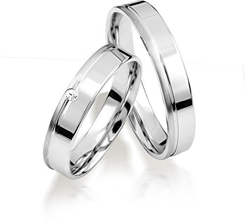 JC Trauringe Gold 333 Paarpreis Weißgold I Traumhafte Eheringe breit 4 mm I Einzigartige Partnerringe mit Gravur in edler Schatulle I 2 Hochzeitsringe Herrenring ohne & Damenring mit Stein I J187