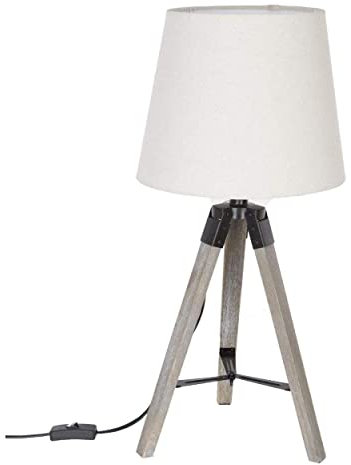 Hogar y Mas Lámpara de Sobremesa Blanca Nórdica, Lámpara Trípode de Madera Natural 58x25cm