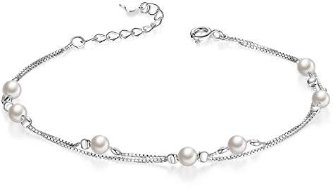 ASHLI JENA Silbernes Perlenarmband für Frauen 925 Sterling Silber Weißgold Überzogenes Armband Schmuck Geschenk für Teen Girls