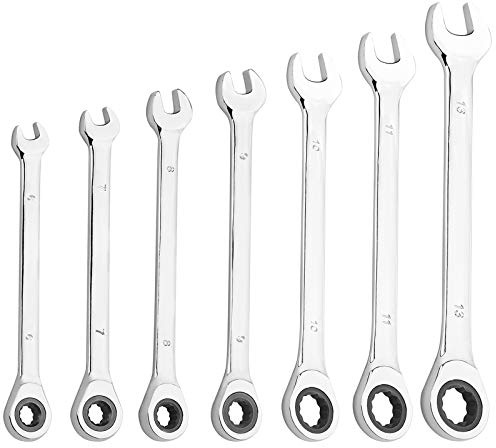 KINJOEK 7 Stück 6 mm 7 mm 8 mm 9 mm 10 mm 11 mm 13 mm 12PT Ratschenschlüssel-Set, metrisches Ratschenschlüssel-Set mit 5°-Bewegung und 72 Zähnen für Projekte mit engen Räumen