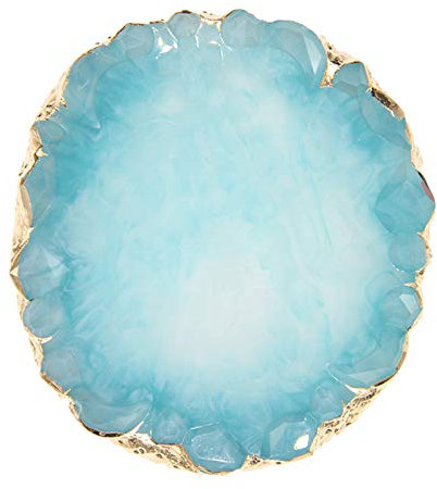 Marble Resin Jewelry Tray Ring Dish Ring Holder Display Organizer with Golden Edged Nail Art Color Palette Decorative Dessert Dish Home Decor Wedding Valentine's Day Gift for Women Girls Blue