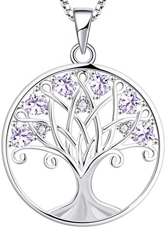YL Collar Árbol de la Vida para Mujer Plata de Ley 925 Colgante de Árbol Genealógico de Alejandrita con Piedra Natal de Junio, 45 + 3 CM