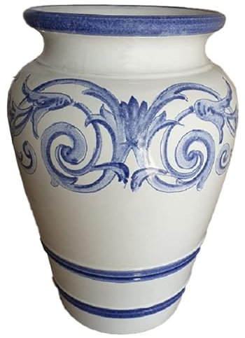 PORTAOMBRELLI BIANCO E BLU IN CERAMICA DI VIETRI DIPINTO A MANO; ALTEZZA CM. 50, DIAMETRO PANCIA CM. 33 GIARA ANFORA MAIOLICA TERRACOTTA