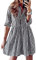 FANCYINN Robe Chemise Vichy pour Femme à Manches Longues Tops boutonnés Tunique décontractée Mini-Robe à Carreaux Noir et Blanc L