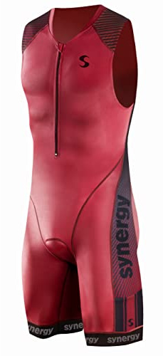 Synergy Triathlon Tri Suit - Men's Elite Sleeveless Trisuit (Crimson/Black, Small)