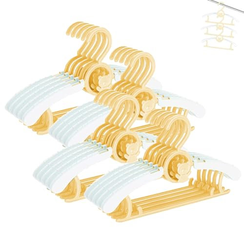 HGYZE Baby Kleiderbügel Kinder Antirutsch, 29-37cm Ausziehbare Kinderkleiderbügel, 20 Stück Kleiderbügel aus Kunststoff für Strampler, Kinderbekleidung, Hosen, Kleider und Kleidung, Gelb + Weiß Bügel