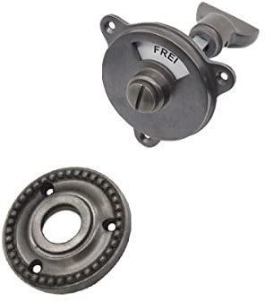 Ventano antiker WC Set Rosetten Türbeschlag mit Frei/Besetzt Schild in Messing dunkel patiniert