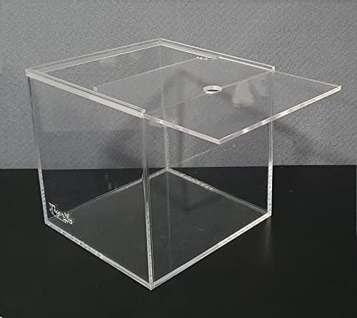 Tigerlily Enterprises 8L Nano Acrylic Fish Tank – Portable Breeding Box with Sliding Lid & Feeding Hole – Ideal for Betta, Turtles, Insects & Terrarium Use (20x20x20cm)